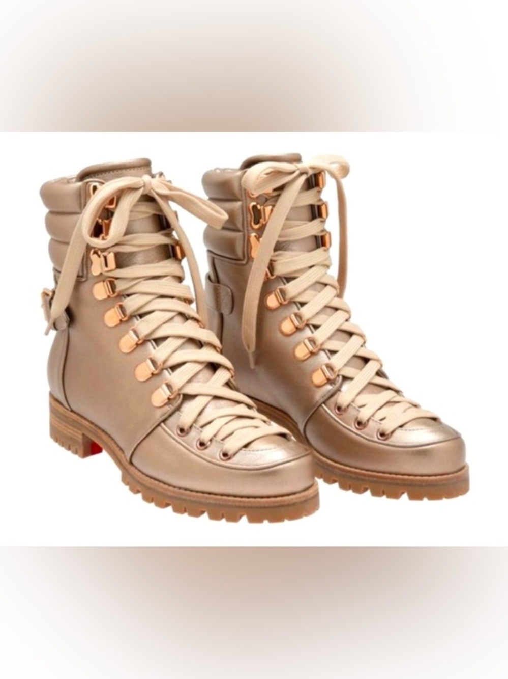 Christian Louboutin Metallic Beige Luxury Lace-Up Boots, Like New, Sz 40